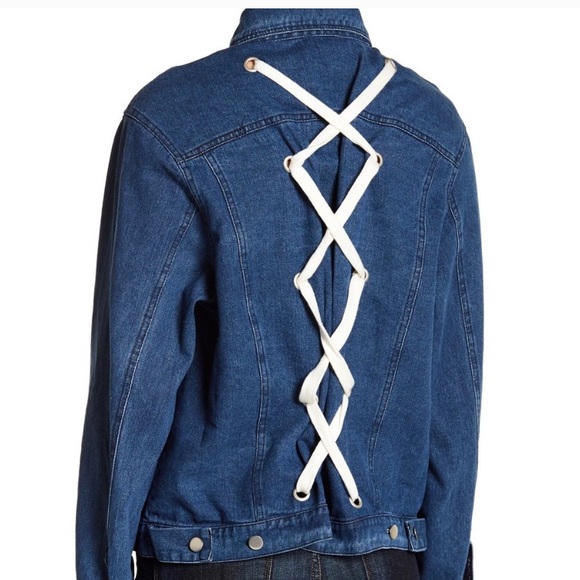 LUSH Large Back Lace Up Denim Jacket - NWT - Picture 4 of 5